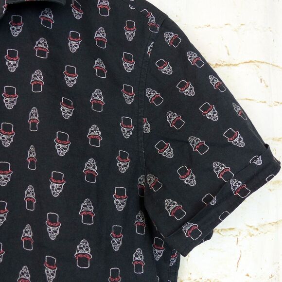 John Varvatos USA Shirt Mens M Black Skull Print Button Short Sleeve Cotton Rock - Picture 6 of 14